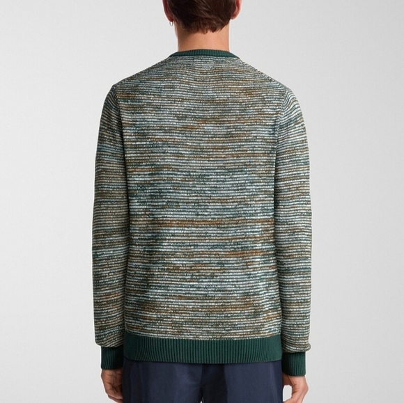 Simons | Le31 Crewneck Striped Sweater Mens XL Green Tan Cotton Long Sleeved - Picture 2 of 10